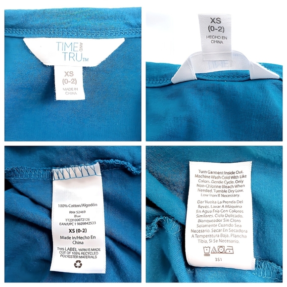 Time and Tru Short Sleeve Tiered Dress Pockets S A-Line Mini-Length Blue/Teal - Picture 6 of 6